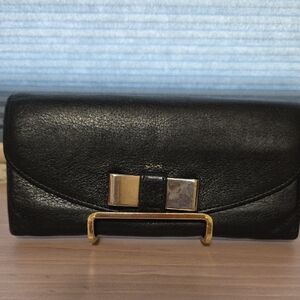 Chloe Black Leather Wallet with Gold Accents